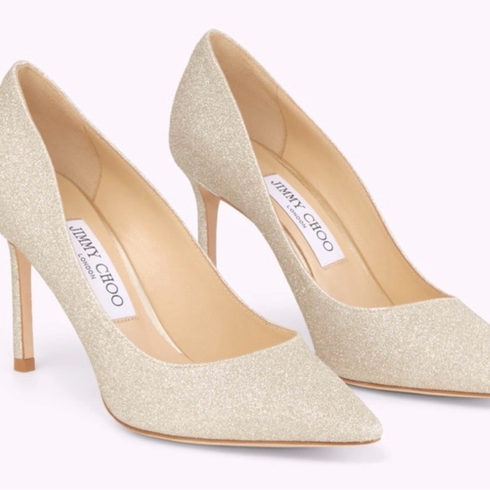 Jimmy Choo Platinum Ice Dusty Glitter Pointy Toe Pumps - Size 38/8 EUC